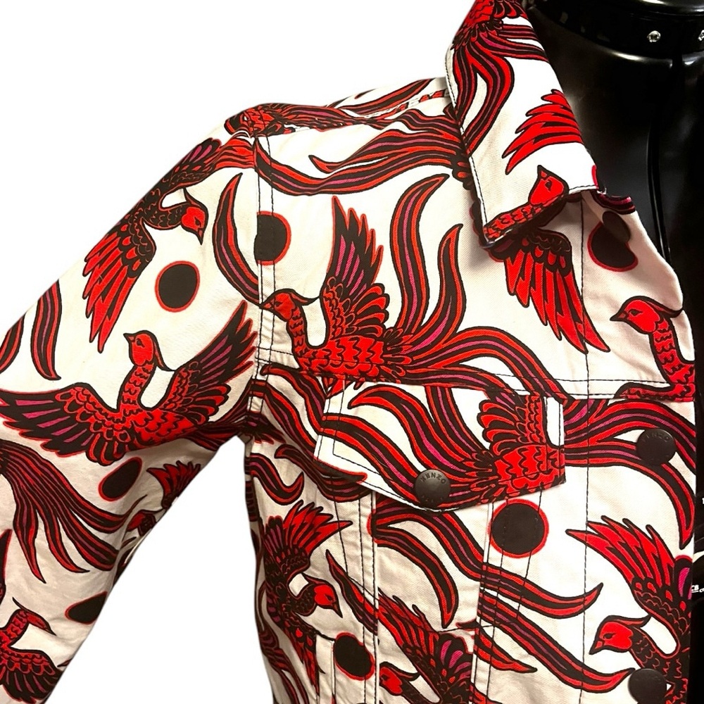 Women's Kenzo Flying Phoenix Cotton Denim Style Jacket, L, White & Red - Picture 5 of 16